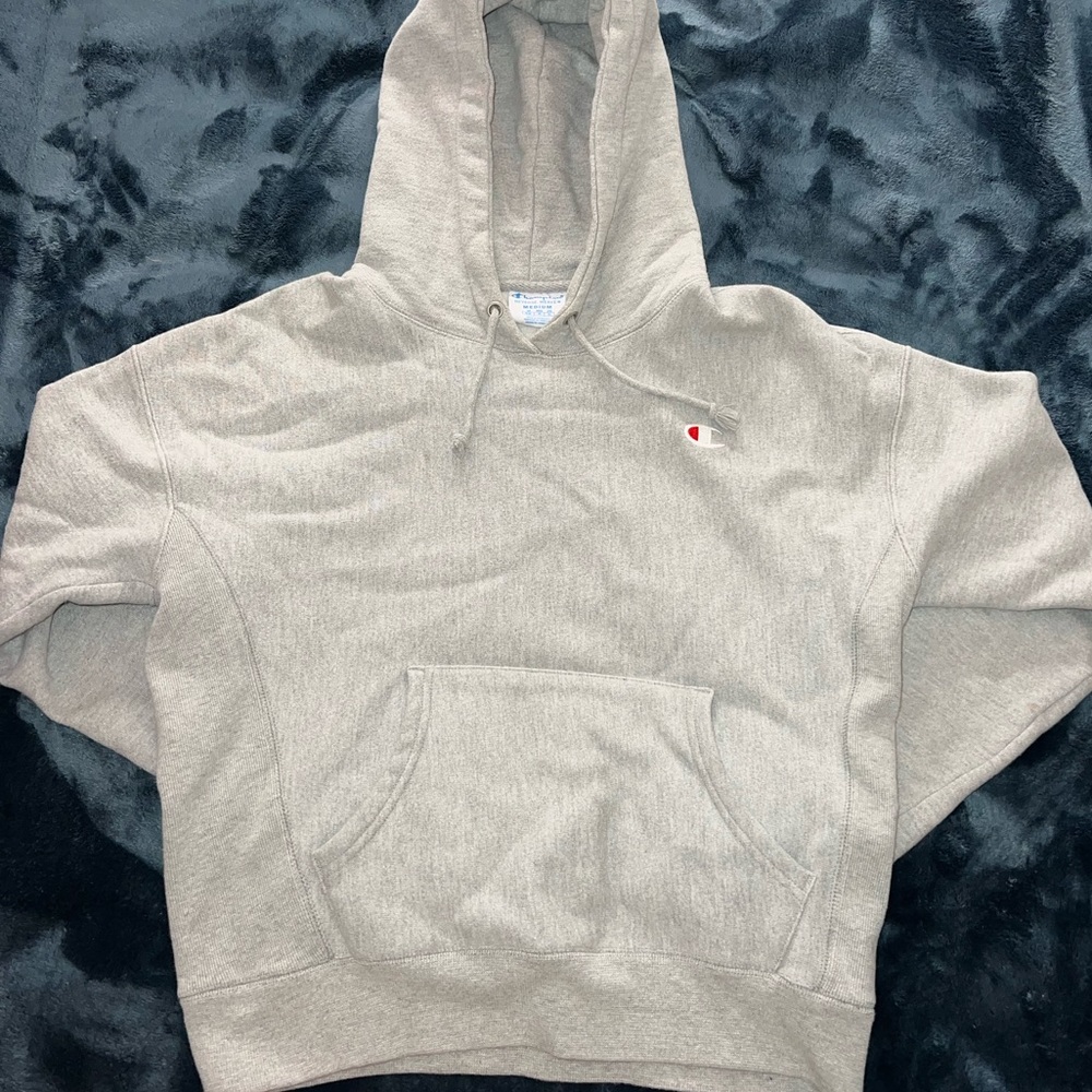 Champion Reserve Weave Boyfriend Hoodie, Slightly Cropped, MEDIUM, Light Grey